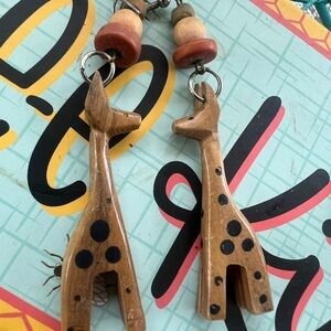 Wooden Giraffe Earrings with Black Accents